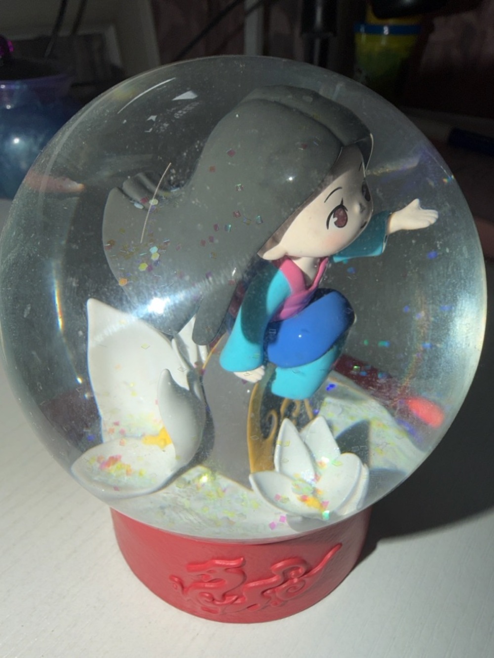 Kawaii Girl Snow Globe with Red Base